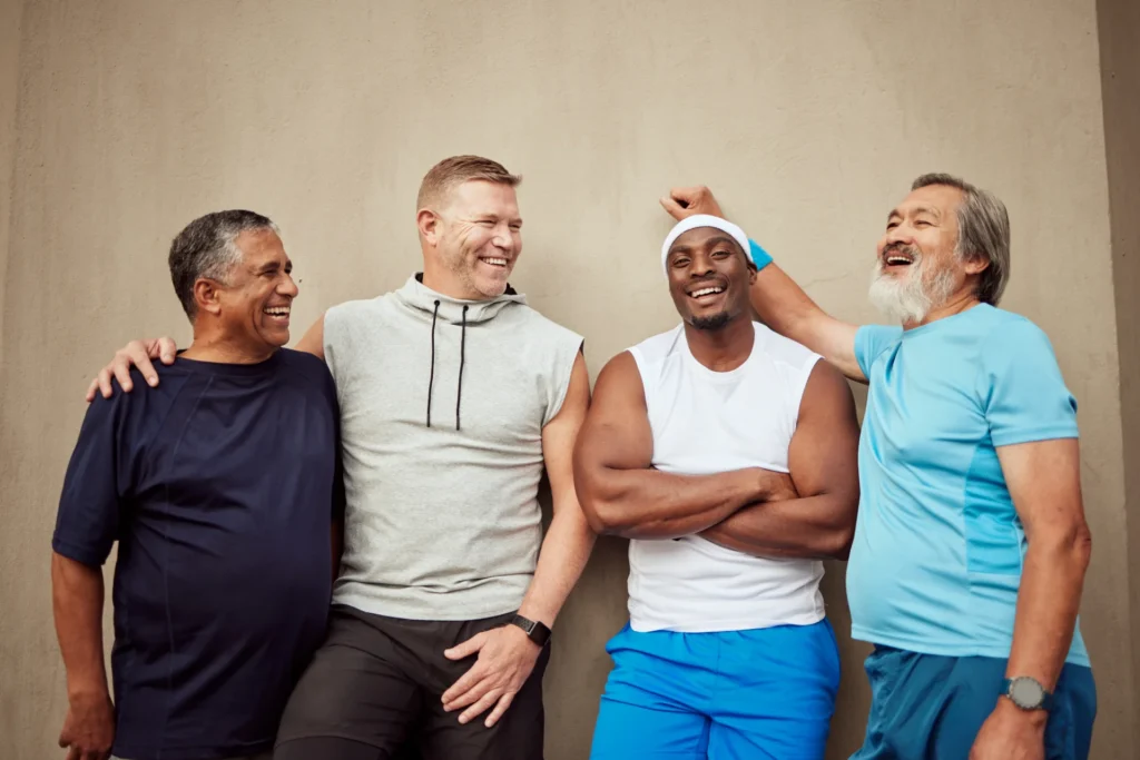 four smiling men leaning against a wall 2026 09 22 06 15 21 utc